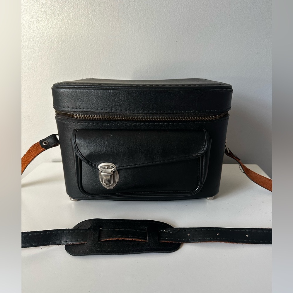 Vintage Kalimar Black Leather Camera Case with Red Velvet Interior